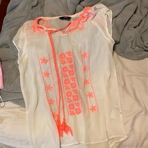 Pink and white mesh blouse